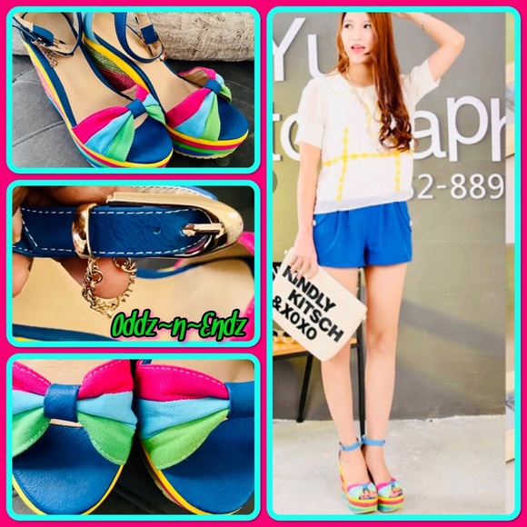 SOLD❌Neon Rainbow 🌈 Peep Toe Platform Espadrille Sandals Size 38/BRAND NEW! - Picture 7 of 13